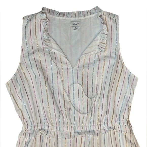 J. Crew Womens Dress Sz 6 Sleeveless Tiered Midi Metallic Striped Ruffled Zip - Picture 5 of 13